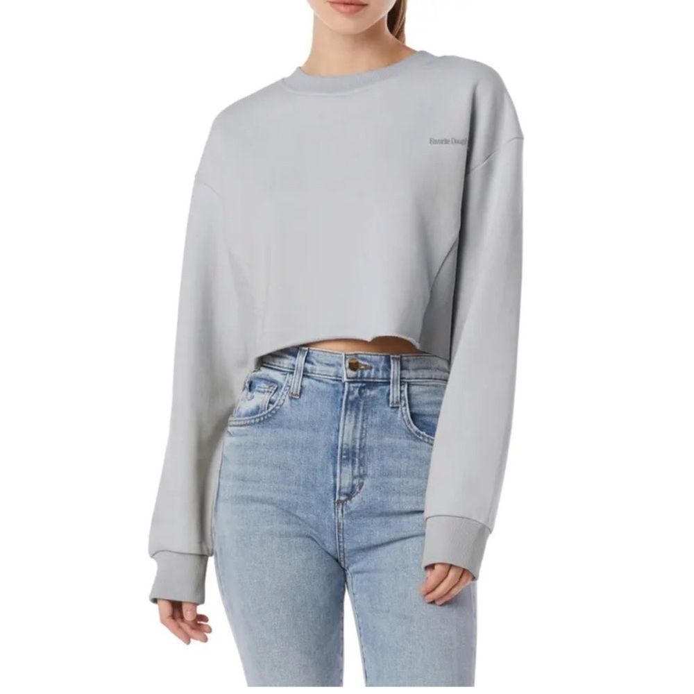Favorite Daughter The Jen Cropped Sweatshirt Small in Gray